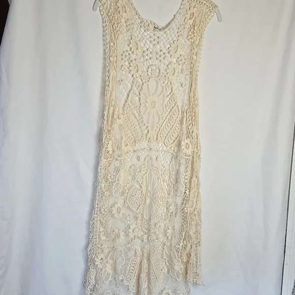 Umgee Ivory Crochet Open Vest/ Duster In Size Large - Picture 6 of 7